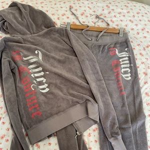 Juicy Couture Gray velour terry matching tracksuit set. Size P